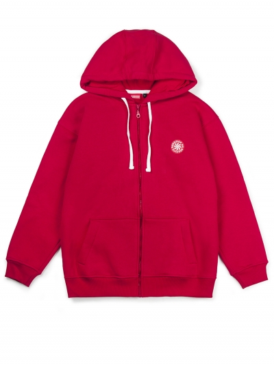 Pepper Sun, red zip hoodie