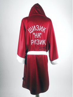 RED, men's satin hooded robe