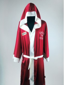 RED, men's satin hooded robe