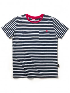 Navy Stripes Red Collar, men's pocket t-shirt