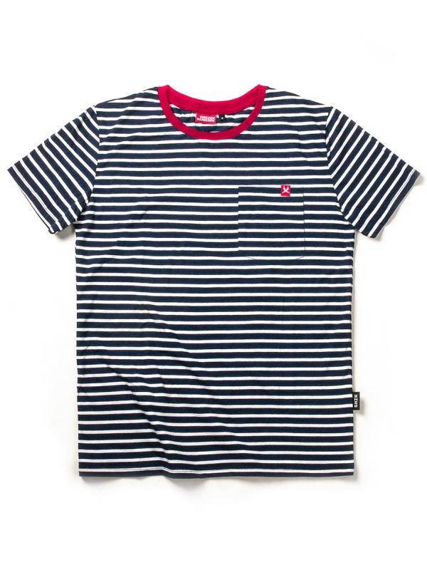 Navy Stripes Red Collar, men's pocket t-shirt