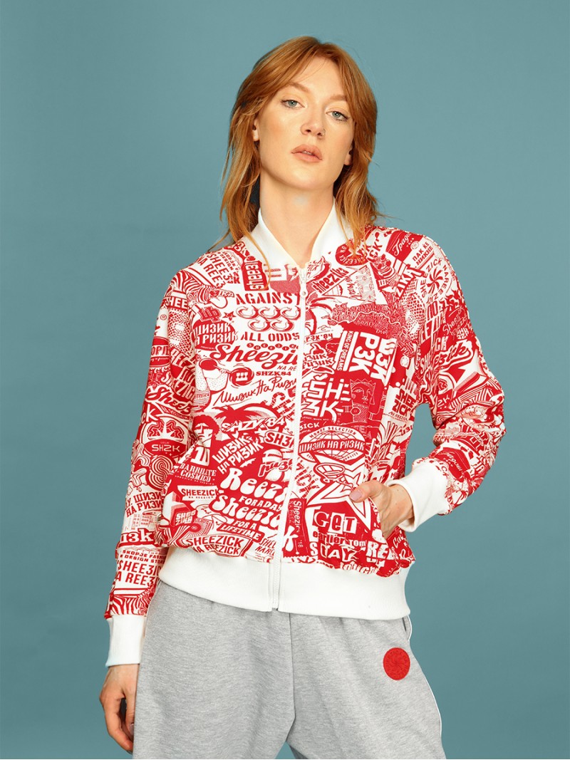 Red pattern, bomber track top