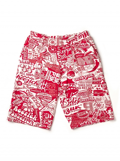Red pattern, bermuda shorts