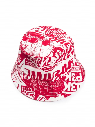 Red pattern, bucket hat